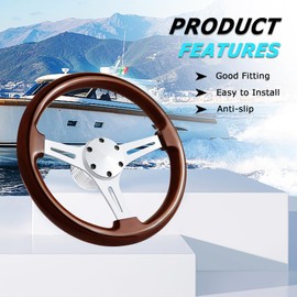 VOONKE 13.8" Boat Steering Wheel with 3/4" Tapered Shaft, 6 bolts Wood Grain Classic Nostalgia Boat Steering Wheel for Seastar and Verad, for Marine Boats, Yacht,Vessels,Pontoon Marine-Mirrored-silver