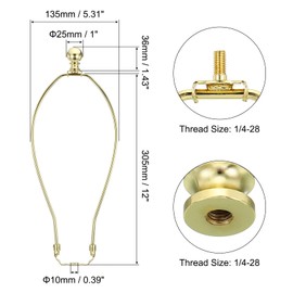 PATIKIL 12 Inch Lamp Harp Kit with Finial, 2 Set Detachable Lamp Shade Bracket Holder, DIY Lighting Accessories for Table Lamps Floor Lamps, Gold Tone
