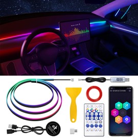 Acrylic Interior Car LED Strip Light with Wireless APP, 10 in 1 with 175 inches 593 LEDs Neon LED Strip Light, RGB Colors Dynamic Music Sync Car Ambient Lighting Kits