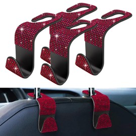 MEALAM 4 Pack Blink Diamond Car Seat Headrest Hooks Crystal Rhinestone Car Purse Holder Universal Car Interior Accessories for Handbags Water Bottles Purse Coats Umbrellas, Red