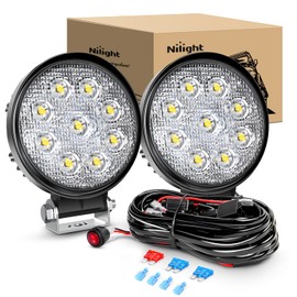 Nilight Juego de 2 Luces Antiniebla Redondas 27 W Impermeables con Arnés de Cableado, Blanco, ZH043                                                   