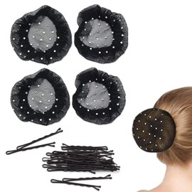SURALIN 4 Pieces Hair Net for Women Hair Net for Bun 24 Hair Clips Elastic Knot Pretty Knot Ballet Knot Crystal Girls Hair Net Rhinestone Hair Net