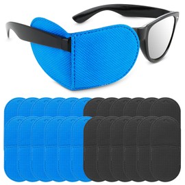 24Pcs Eye Patches for Glasses, Reusable Medical Eye Patch for Adult Kids Left Right Eye, Eyepatch for Glasses Treat Lazy Eye Amblyopia Strabismus for Left & Right Eyes (Black&Blue)