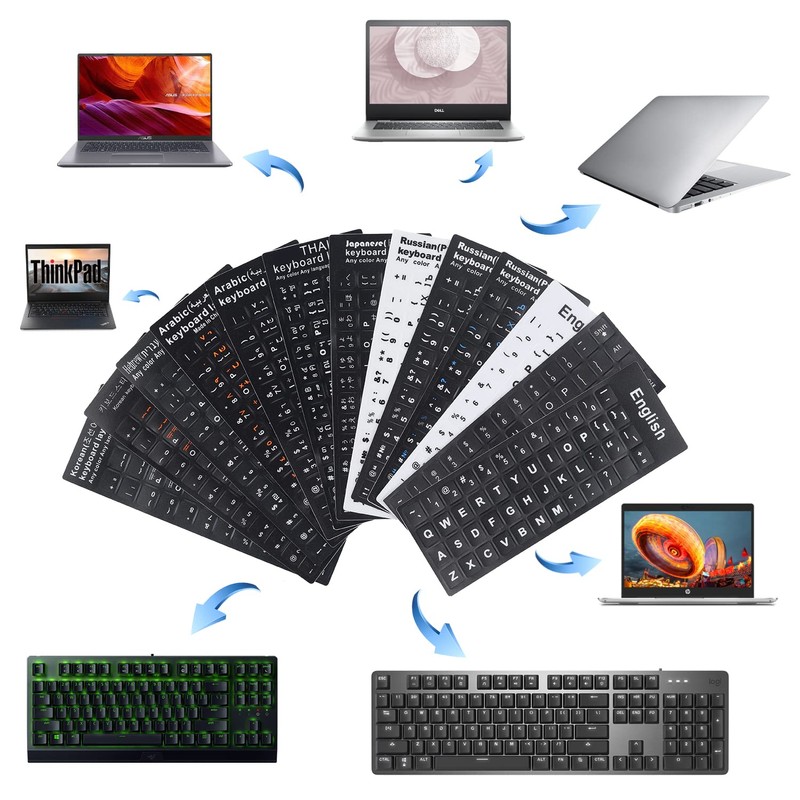 2 Pack English Universal Keyboard Alphabet Stickers, White Background with