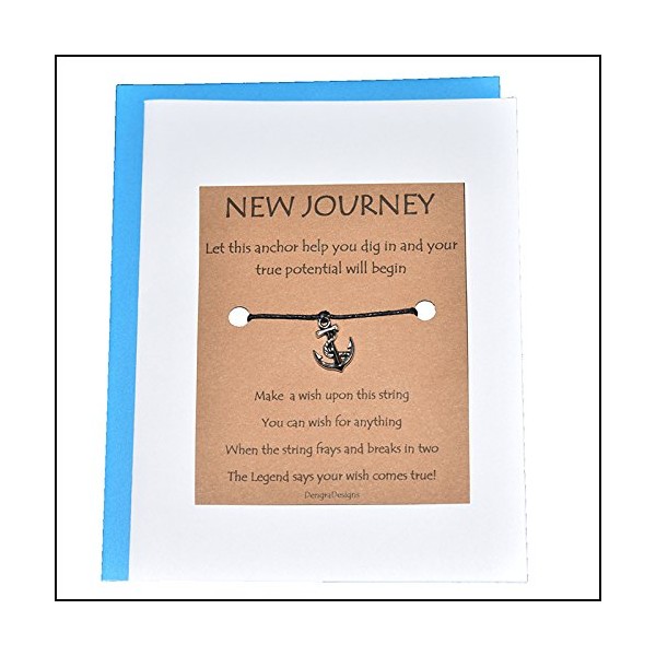 Thoughtful Greeting Card and Wish Bracelet New Journey with Anchor Charm - Charmed Greeting
