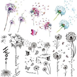 Dandelion Tattoos, 6-Sheet Fake Beautiful Dandelion Temporary Tattoos Realistic Flying Dandelion Birds Butterfly Fake Tattoos For Women Girls Hand Wrist Neck
