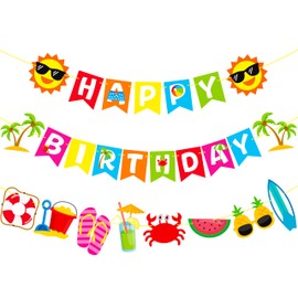 4pcs Beach Birthday Banner Garland Decorations for Hawaiian Aloha Luau Beach Pool Barbecue Party Beach Ball Happy Birthday Party Favor Supplies