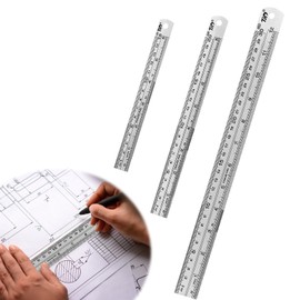 Xmart Metal Ruler, Pack of 4, Thick Version Metal Ruler, Edge Measuring Device with Double-Sided Scale, 15 cm, 20 cm, 30 cm x 2 Metal Ruler, Suitable for Drawing Engineers in the Student Office
