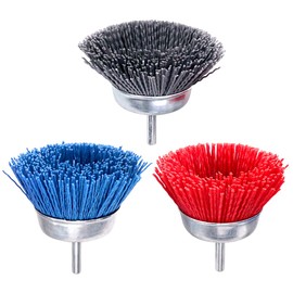 Swpeet 3Pcs 3Inch Nylon Filament Abrasive Wire Cup Brush Kit with 1/4 Inch Shank, Include Fine Medium Coarse Grit Perfect for Removal of Rust/Corrosion/Paint - Reduced Wire Breakage and Longer Life