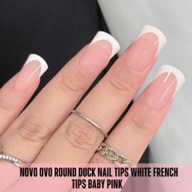 Duck Feet Nail Tips Short Round Extra Thick, Baby Pink with White French Full Cover Press on Gel Nails, Matte Soft Gel Fan Shape Flare Wide False Nail Extension, 15 Sizes 240 Pcs