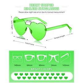Frienda 20 Pairs Heart Shaped Sunglasses Rimless Candy Color Glasses for Women Men Party Favor(Fluorescent Green)