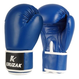 Kruzak Plain Boxing Gloves for Training, Sparring, Kickboxing, Muay Thai and Fighting - Blue - 10oz
