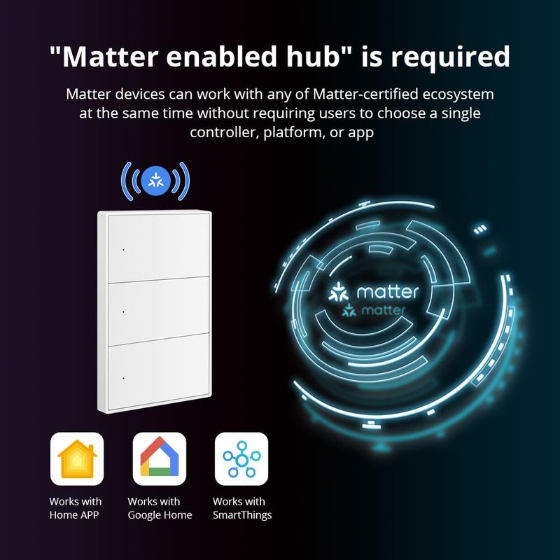 Matter Smart Light Switch, 2.4G Hz WiFi, Require Neutral Wire,