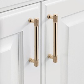 9BUILD EU0046 Pack of 10 Cabinet Handles, Brushed Gold, Hole Spacing 128 mm, Handles for Kitchen Cabinets, Knurled Furniture Handles, Kitchen Cupboard Door Handles
