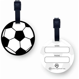 SetGo Etiqueta de nombre de pelota de fútbol redonda deportiva, etiqueta de mochila de plástico, juego de 2, etiqueta personalizada, ideal para niños y niñas en la escuela de jardín de infantes (S-Ball)