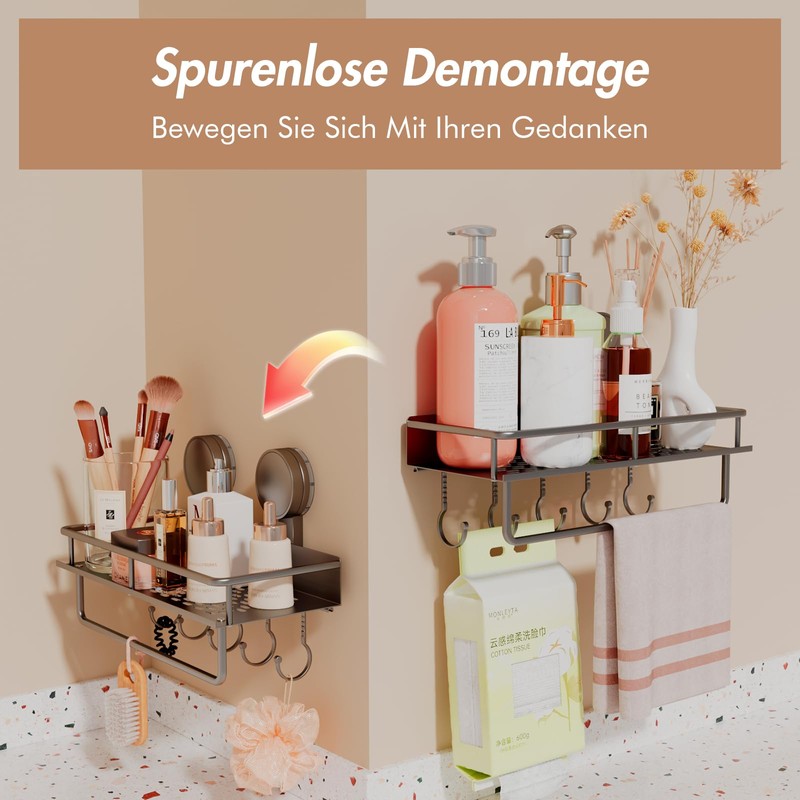 RUIHANDA Suction Cup Shower Shelf without Drilling, 30 cm Length,
