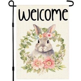 Guirnalda de Pascua feliz bandera de jardín de 12 x 18 pulgadas de doble cara, decoración de Pascua para patio al aire última intervensión, decoración exterior de granja para primavera