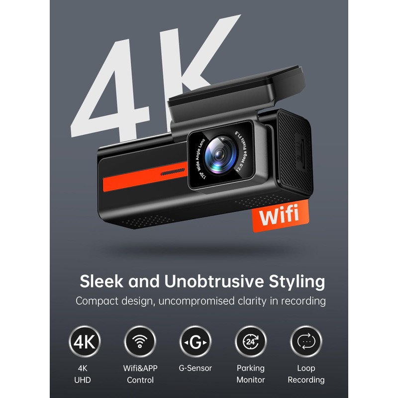 Dash Cam Front and Rear, Veement S80 4k+1080P Dual Dash