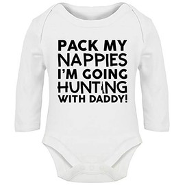 Hippowarehouse Pack My Nappies I'm Going Hunting with Daddy Baby Vest Bodysuit (Long Sleeve) Boys Girls White