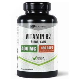 Healthfare Healthfare Vitamin B2 Riboflavin 400 mg | 180 Capsules | Supplement | Gluten-Free | Non-GMO