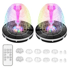 2 Pack Solar Power Bird Bath Fountain Pump with Remote, 3.5W LED Colorful Light and 2200mAh Battery Birdbath Solar Power, Floating Water Fountain Pump for Pond, Garden, Fish Tank