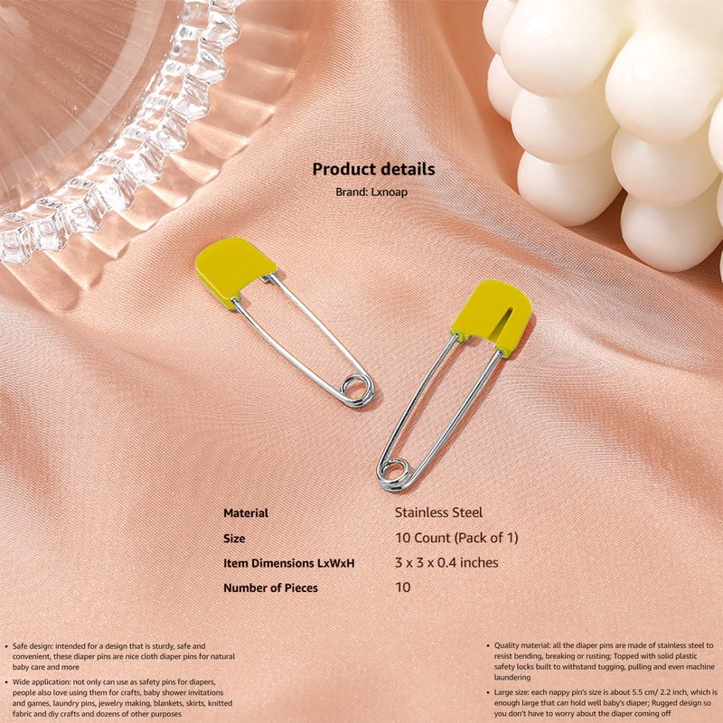 Lxnoap 10 pcs Cloth Diaper Pins Stainless Steel Traditional Safety