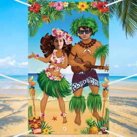 MEHOFOND Luau Couple Photo Banner Hawaiian Themed Party Decorations Aloha Tropical Beach Luau Party Favors Summer Party Photo Studio Booth Prop Banner 3.6x5.9ft