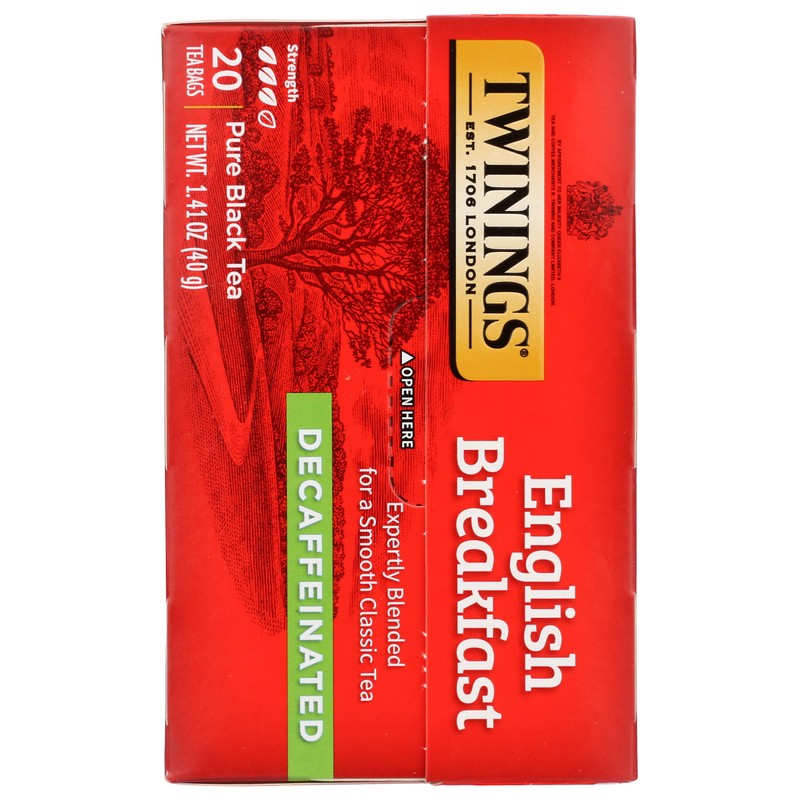 Twinings English Breakfast Tea, Decaffeinated, Tea Bags, 20 ct