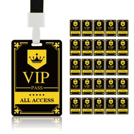 VIP Badge Lanyards and Plastic Pass Cards (25 pcs) - Reusable Temporary ID Pass for Office, School, Events PVC Plastic Security Cards for Exhibition Guest by OSTENBIG (Black Gold)