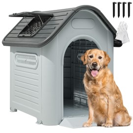 YITAHOME 39.4'' Large Dog House Outdoor Plastic Doghouse Water Resistant Pet House with Adjustable Skylight and Elevated Base for Small, Medium, and Large Dogs (39.4''L*33.5''W*37.8''H)