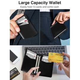 Miroddi Men's Wallet, Bifold Minimalist Wallets for Men, Leather Front Pocket Wallet, Credit Card Holder for Men, RFID Blocking Wallet, 9 Card Slots and 4 Storage Pockets, Carbon Black