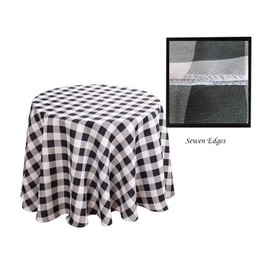 Buffalo Check Plaid Round Tablecloth - Gingham Pattern | 100% Polyester Fabric - 90'' Round Black & White Table Cover With One Inch Square | for Family Dinners, Parties, Picnic, Indoor and Outdoor