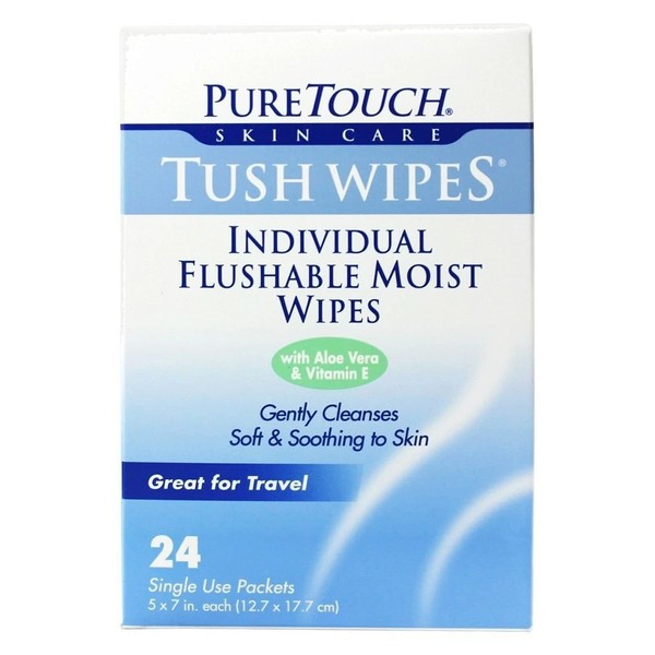 Tush Wipes for Adults 24 Individual Flushable Moist Wipes