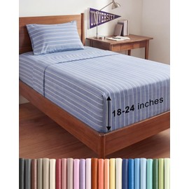 Extra Deep Twin XL Sheet Set - 3 Piece Breathable & Cooling Bed Sheets - Easily Fits 18 to 24 inch Mattress - Soft, Wrinkle & Fade Free w/ Extra Deep Pockets - Hotel Luxury Bedding - Blue Stripes 3