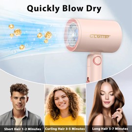 CLGTTBF CLGTTBF Portable Hair Blow Dryer with Nozzle, Double Blue Light Hair Dryers for Women, 1000W Mini Travel Blow DryerPink
