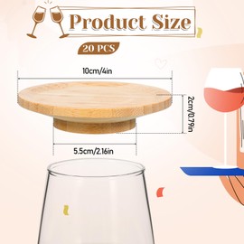 20 Pcs Wine Glass Charcuterie Topper, 4" Mini Charcuterie Boards Bamboo Round Dual Use Cups Topper Plates Glass Covers Wine Appetizer Plates for Wine Glasses Family Gatherings Bars Restaurants