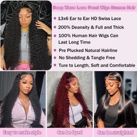 BWDWST Deep Wave Lace Front Wigs Human Hair 13x6 Lace Front Wigs Human Hair Pre Plucked Deep Wave Wig for Women 20 Inch