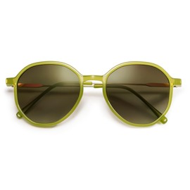 SOJOS Fashion Hexagon Round Sunglasses for Women Trendy Inspired Designer Style Big Shades Sunglasses Sunnies SJ2181 with Green Frame/Green Grading Lens