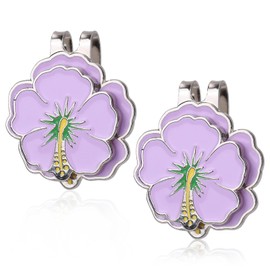 2pcs Magnetic Golf Ball Marker with Hat Clip, Flower Shape Golf Marker Magnet Cap Hat or Visor Clip Sports Bag Accessories for Women Men Golfer Friends Gift (Purple)