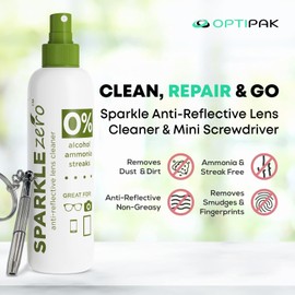 Sparkle Anti-Reflective Eco-Friendly Lens Cleaner & Repair Kit – (2) 2oz Glasses Cleaner Spray, (2) Microfiber Cloths & Keychain Screwdriver for Eyeglasses, Sunglasses, Lenses & Screens (5 Piece Set)