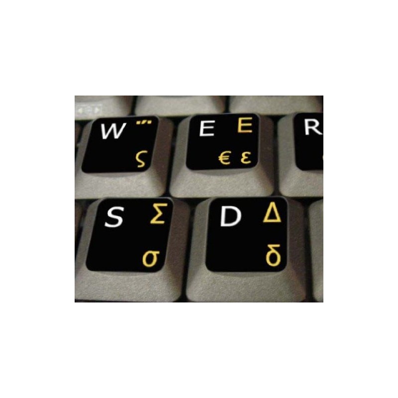 Greek-English Non-Transparent Keyboard Stickers Black Background