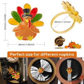 Halatool 12 PCS Thanksgiving Day Turkey Napkin Ring Funny Metal Festival Napkin Holders for Dinner Table Party Decoration