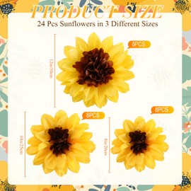 Dunzoom 24 Pack Paper Flowers Decorations 3 Size Daisy Tissue Paper Pom Poms Paper Sunflowers 8'' 10'' 12'' Groovy Party Decorations for Wall Bulletin Board Wedding Birthday Decor (Yellow)