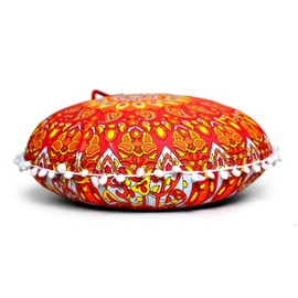CRAFT KALA 22" Mandala Meditation Floor Pillows Cover Pouf Cover Round Seating Bohemian Mandala Cotton Floor Cushion Cover Outdoor Fireplace Seating Living Room Yoga Room Home Décor (Orange Flower)