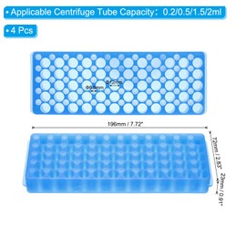 PATIKIL 60 Wells Tube Rack, 4 Pcs Vial Rack Double Panel Centrifuge Tube Holder for Microcentrifuge Tubes 0.2/0.5/1.5/2ml, Blue