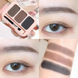 Paleta de Polvo para Cejas 3 Colores, Tonos Marrón Medio, Acabado Mate Resistente al Agua, Cejas Naturales Construibles para Cabello Rubio Claro a Castaño Pelirrojo