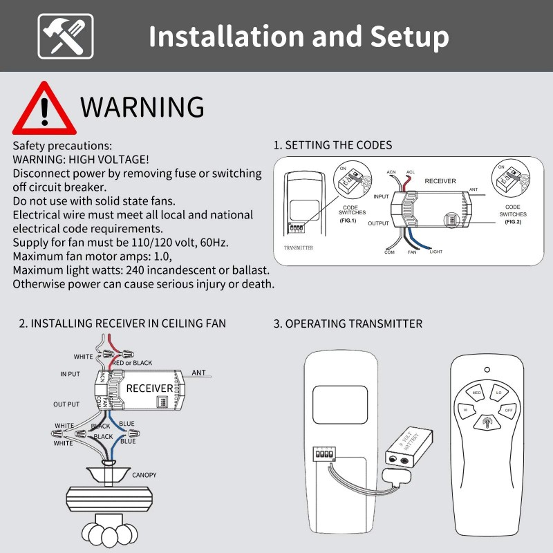 CENMING Universal Ceiling Fan Remote Control Kit Replacement for Harbor
