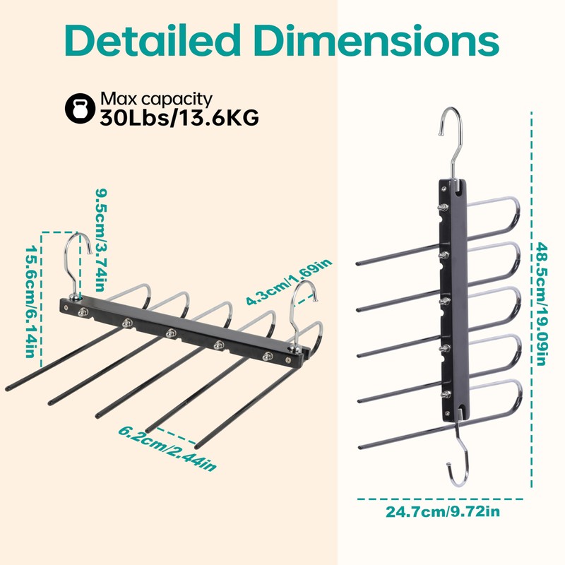 Whitmor Space Saving Pant Hangers, Foldable 5 Tier Closet Organizer