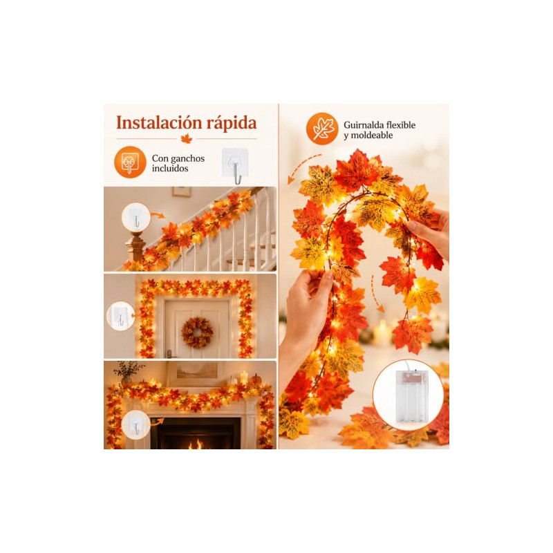 Guirnalda de Otoño con Luces Cálidas, 1.75 m, Hojas de