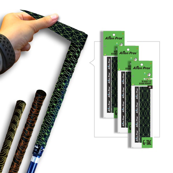 ALIEN PROS Golf Grip Wrapping Tapes (3-Pack) - Innovative Golf Club Grip Solution - Enjoy a Fresh New Grip Feel in Less Than 1 Minute (3-Pack, Black Cubic)